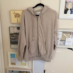 Aerie Medium Beige Zip-Up Hoodie